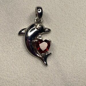 Dolphin heart garnet sterling silver diamond 925‎